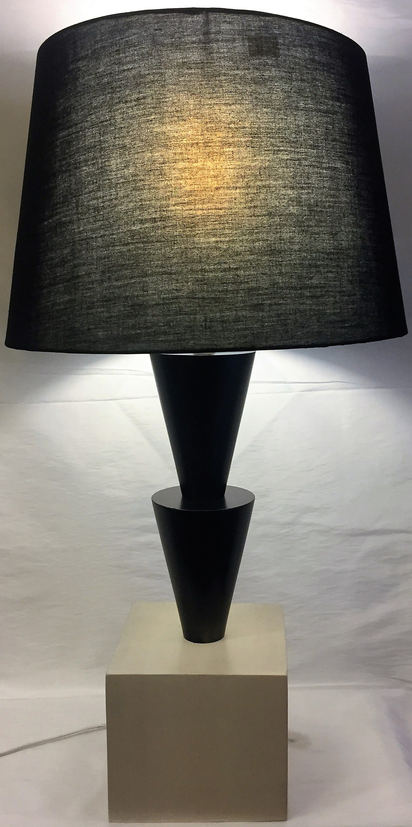 Black custom table lamp with tall narrow shade